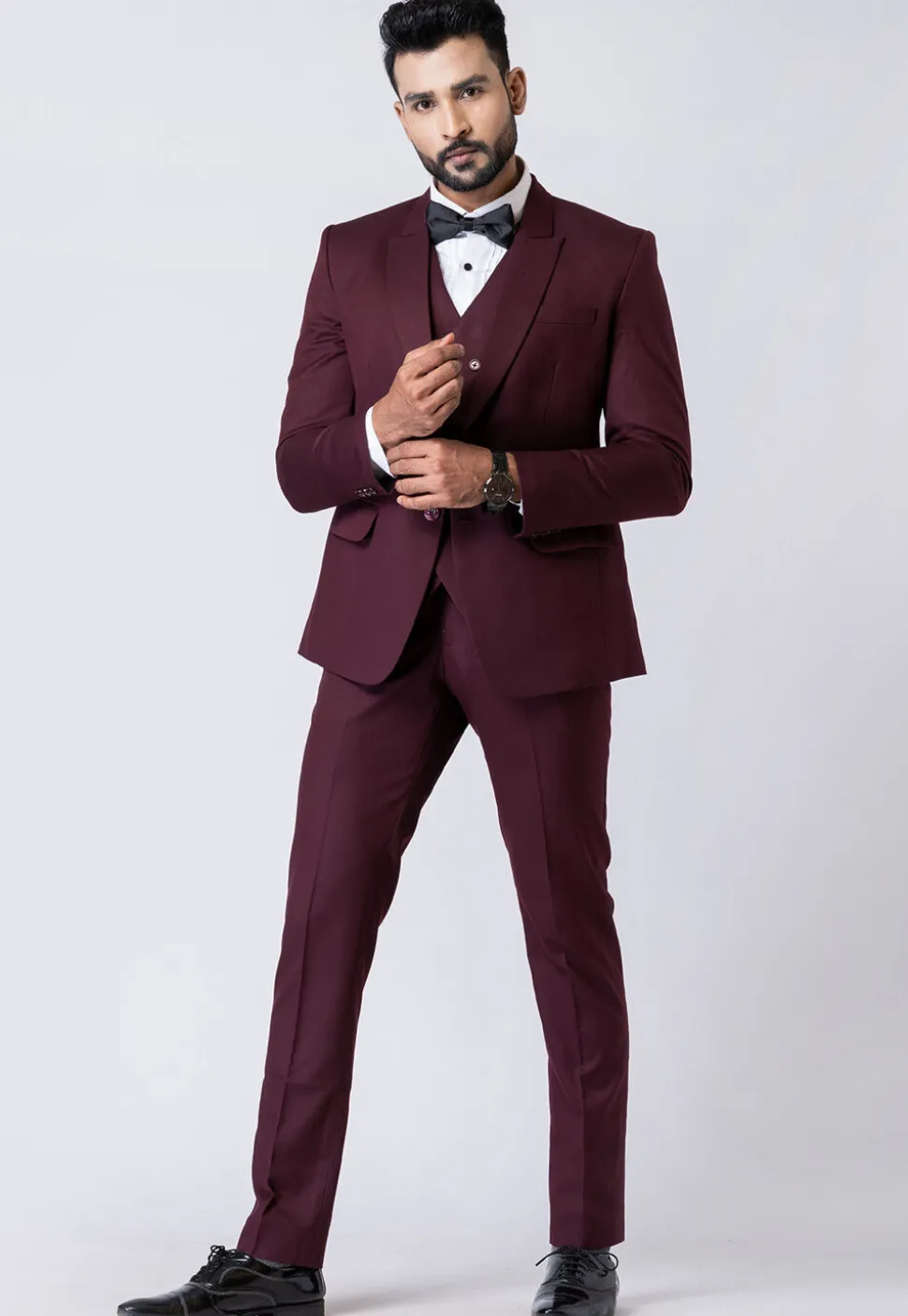 Solid Color Polyester Tuxedo in Wine