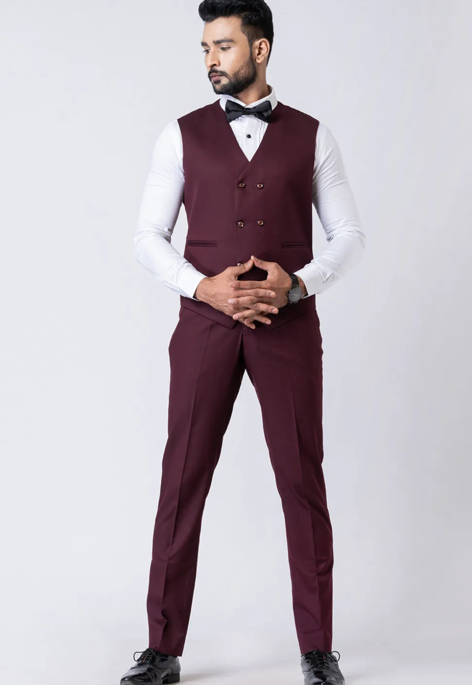 Solid Color Polyester Tuxedo in Wine