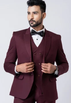 Solid Color Polyester Tuxedo in Wine