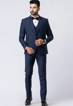 Solid Color Polyester Tuxedo in Navy Blue