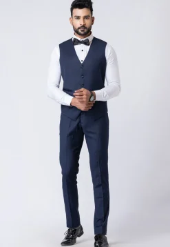Solid Color Polyester Tuxedo in Navy Blue