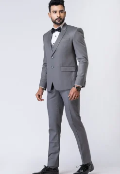 Solid Color Polyester Tuxedo in Grey