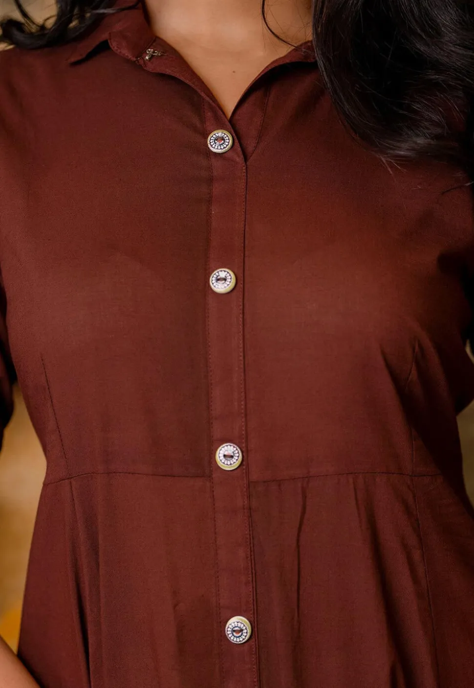 Solid Color Pure Cotton Aline Dress in Brown