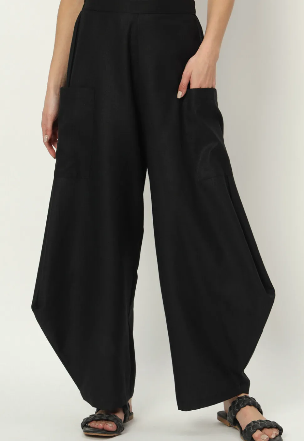 Solid Color Pure Cotton Cowl Pant in Black