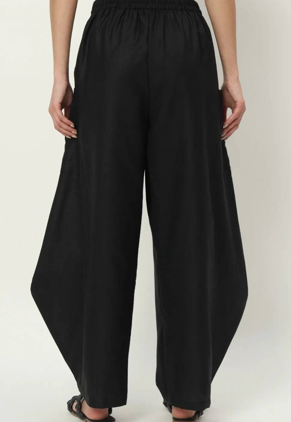 Solid Color Pure Cotton Cowl Pant in Black