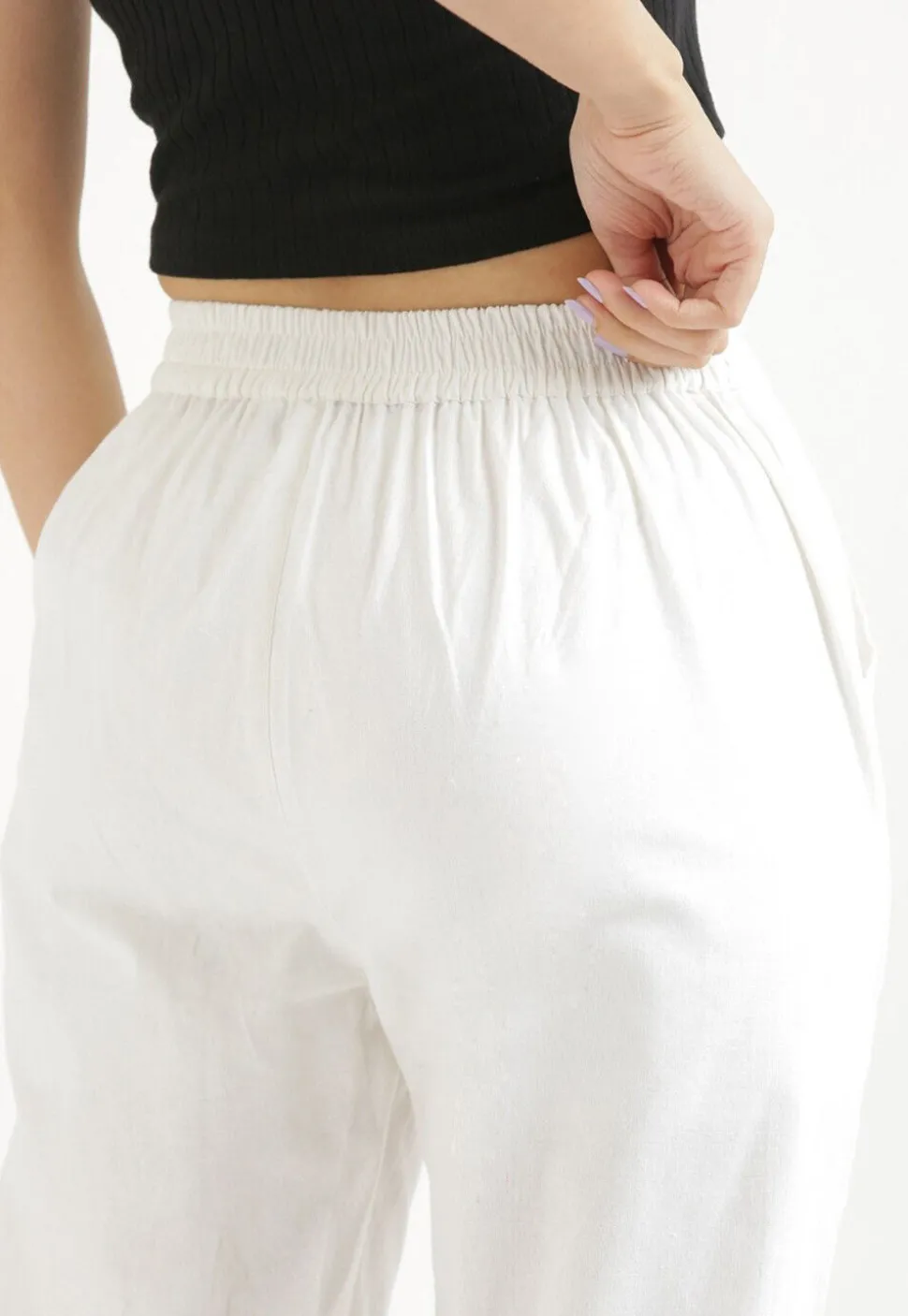 Solid Color Pure Cotton Pant in White