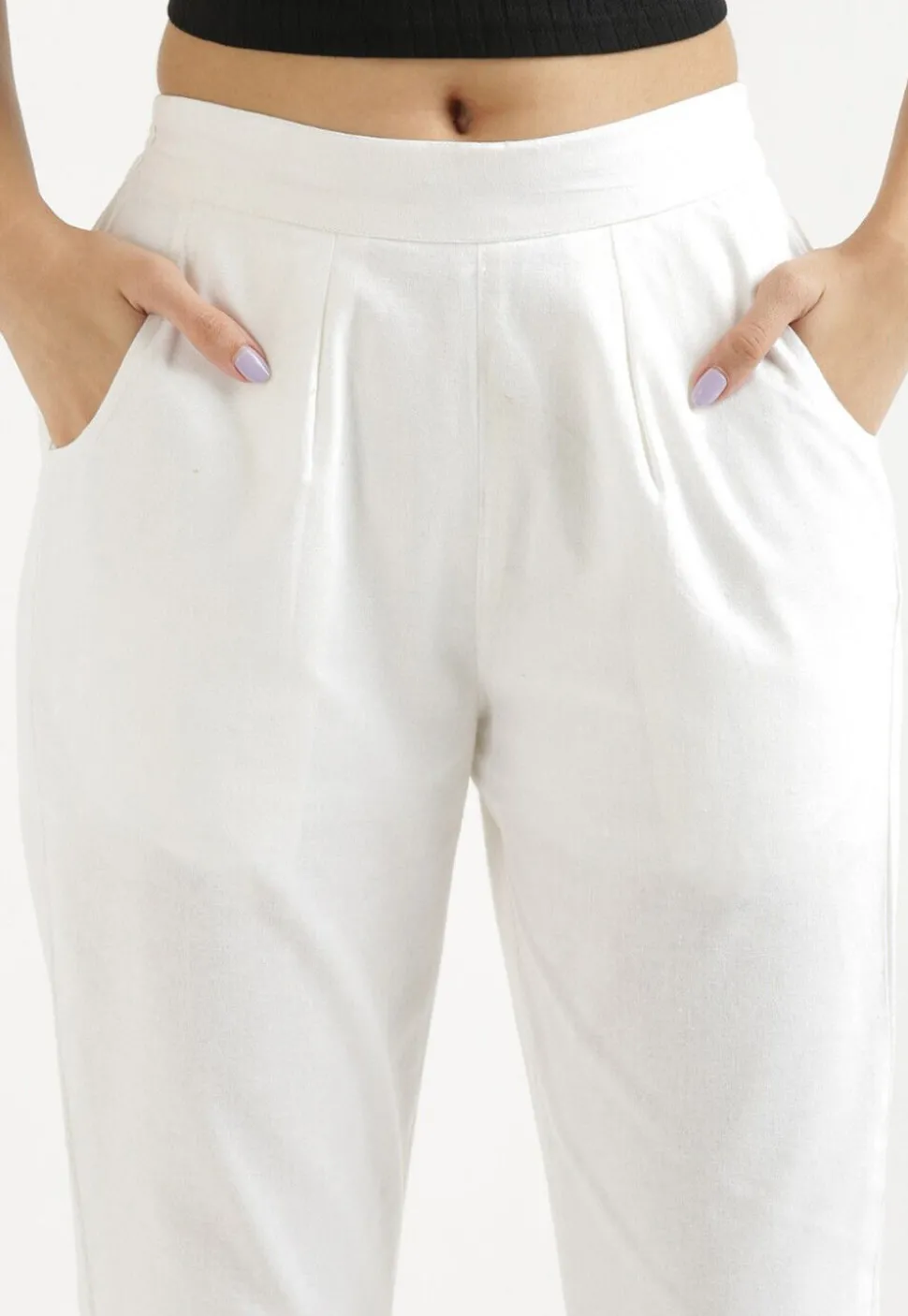 Solid Color Pure Cotton Pant in White