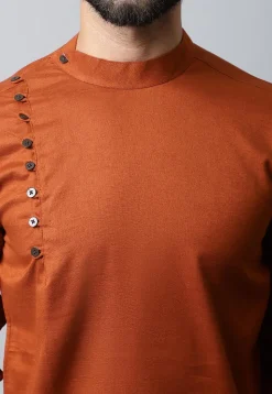 Solid Color Pure Cotton Short Kurta in Dark Rust