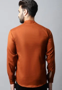Solid Color Pure Cotton Short Kurta in Dark Rust