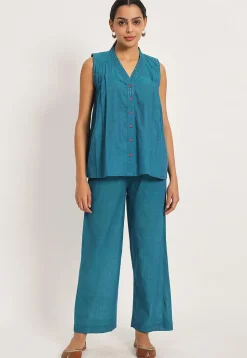 Solid Color Pure Cotton Tunic in Teal Blue