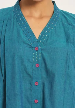 Solid Color Pure Cotton Tunic in Teal Blue