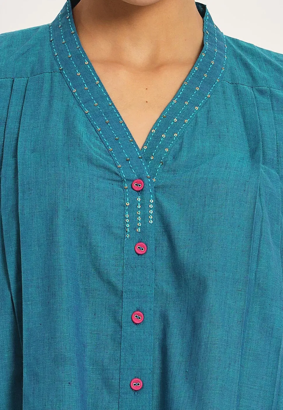 Solid Color Pure Cotton Tunic in Teal Blue