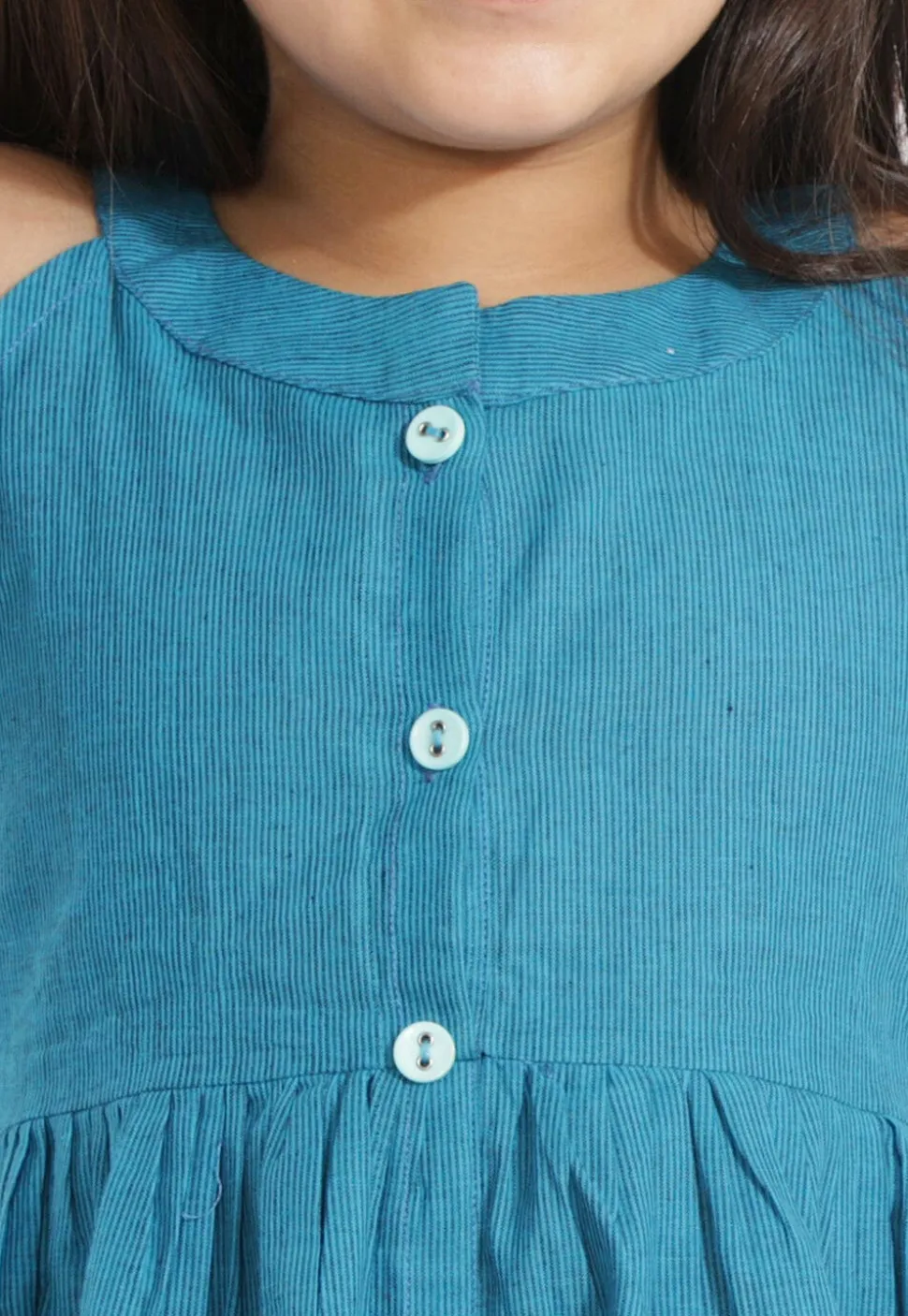 Solid Color Pure Cotton Tunic Set in Light Blue