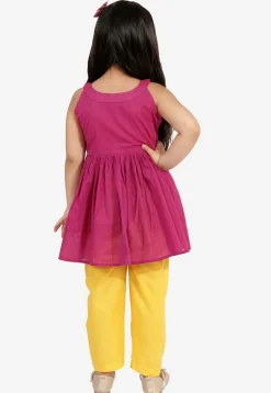Solid Color Pure Cotton Tunic Set in Magenta