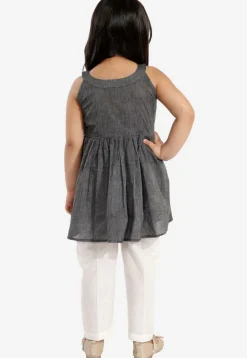 Solid Color Pure Cotton Tunic Set in Dark Grey