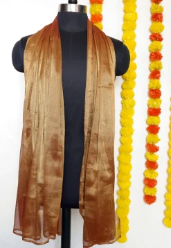 Solid Color Pure Silk Tissue Dupatta in Copper