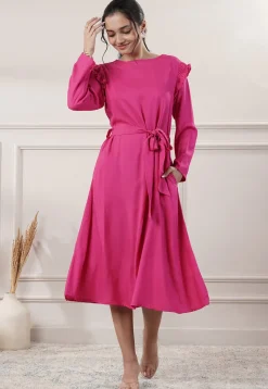 Solid Color Rayon A Line Dress in Pink