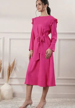 Solid Color Rayon A Line Dress in Pink