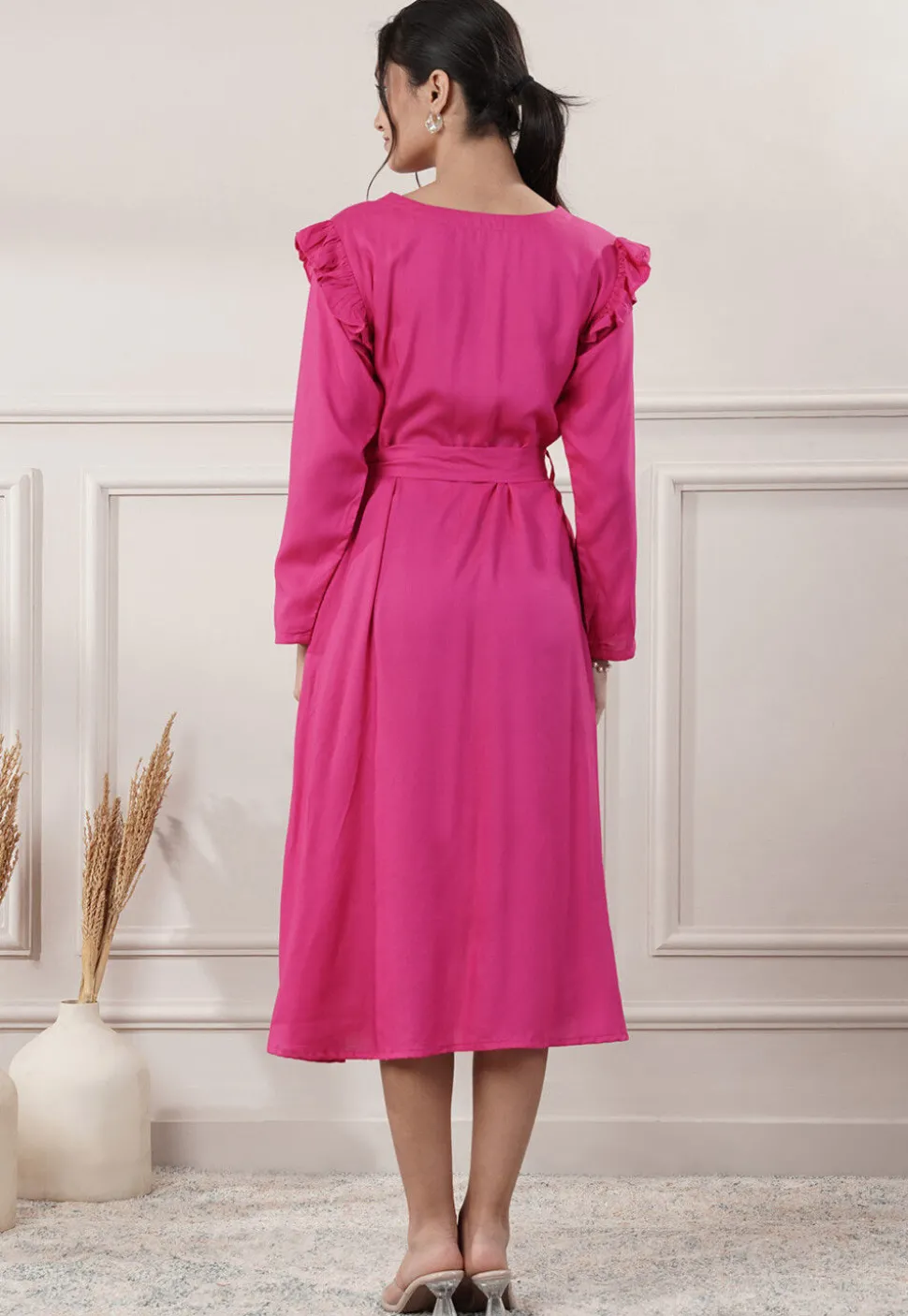 Solid Color Rayon A Line Dress in Pink