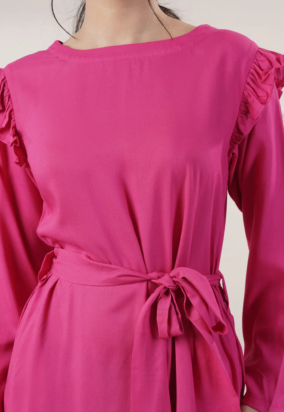 Solid Color Rayon A Line Dress in Pink