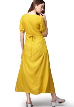 Solid Color Rayon A Line Kurta in Mustard