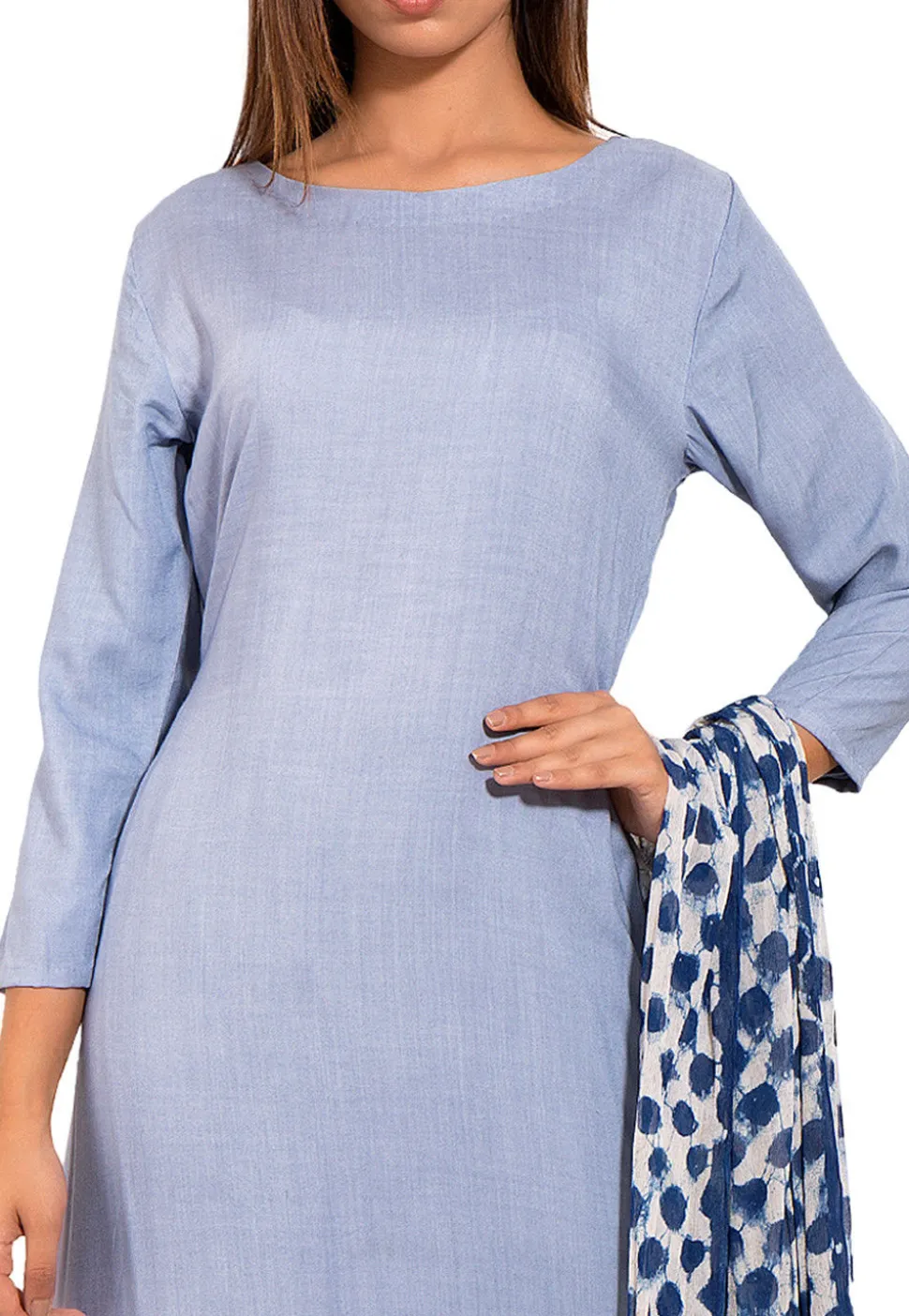 Solid Color Rayon A Line Suit in Light Blue