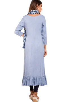 Solid Color Rayon A Line Suit in Light Blue