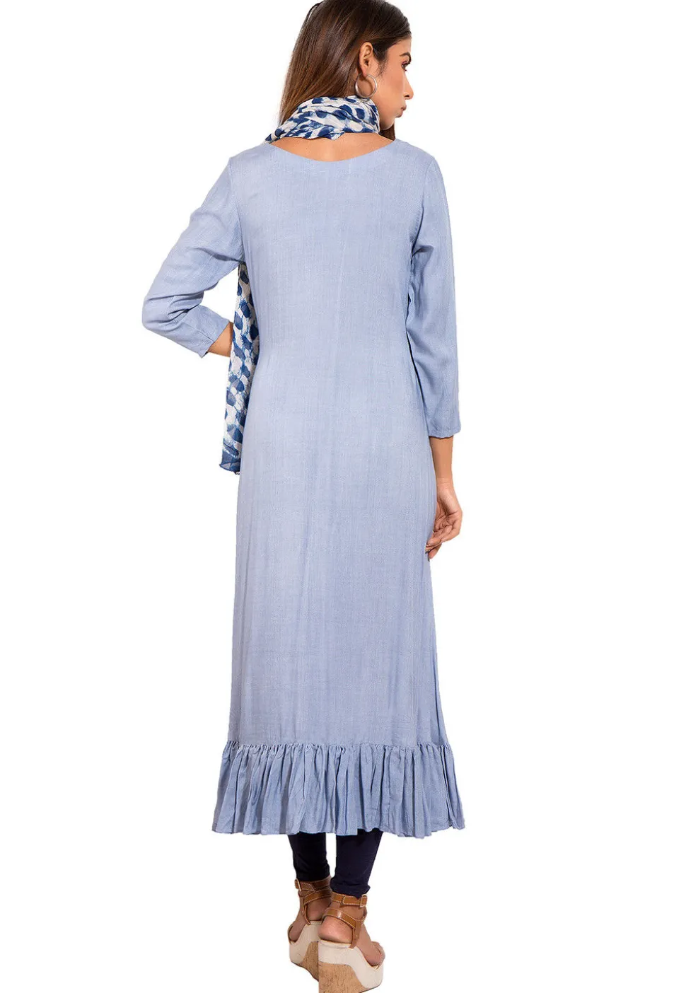 Solid Color Rayon A Line Suit in Light Blue