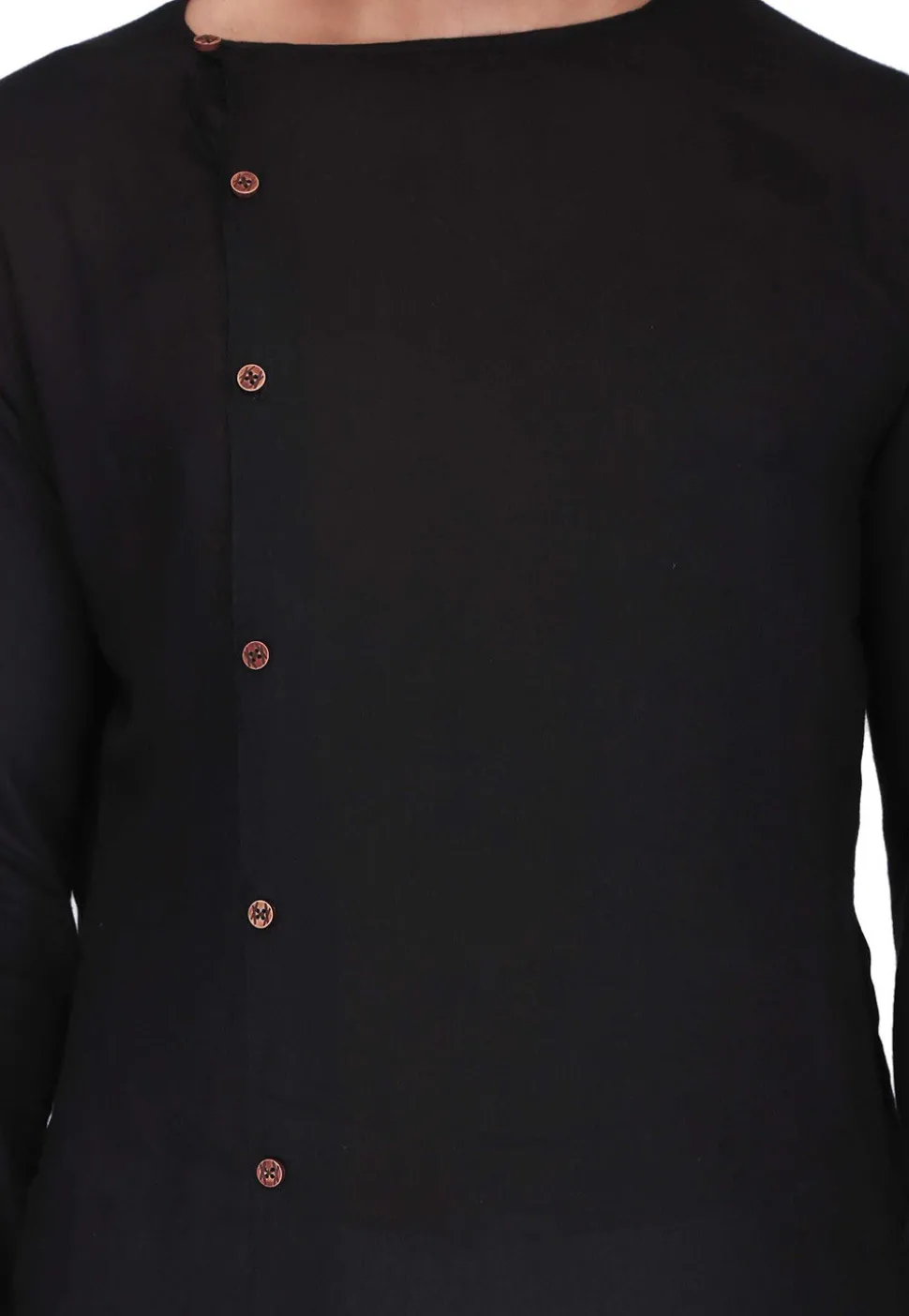 Solid Color Rayon Asymmetric Dhoti Kurta in Black
