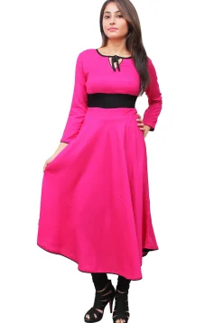 Solid Color Rayon Asymmetric Kurta in Fuchsia