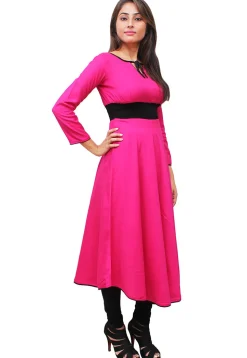 Solid Color Rayon Asymmetric Kurta in Fuchsia