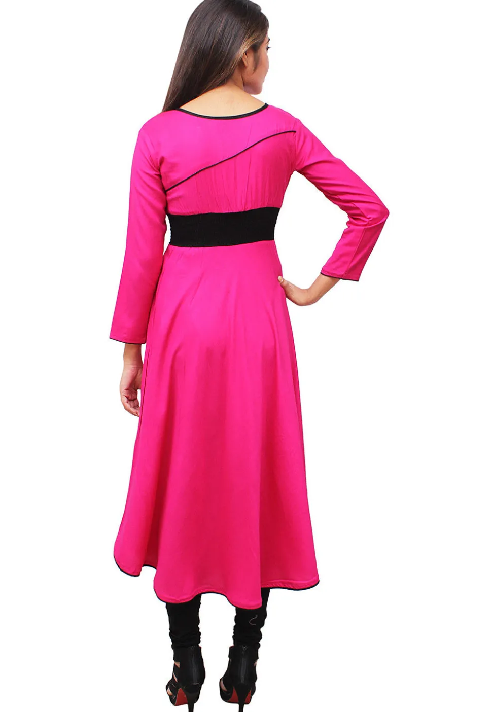 Solid Color Rayon Asymmetric Kurta in Fuchsia