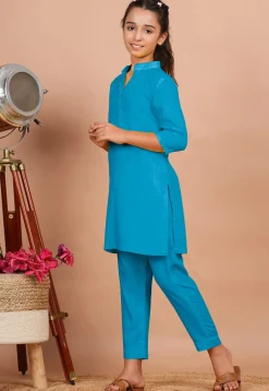 Solid Color Rayon Co Ord Set in Turquoise