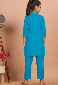 Solid Color Rayon Co Ord Set in Turquoise