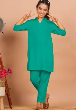 Solid Color Rayon Co Ord Set in Sea Green