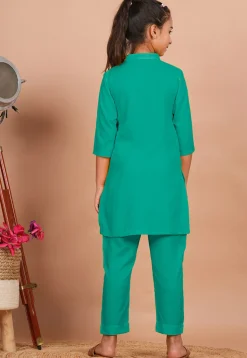 Solid Color Rayon Co Ord Set in Sea Green