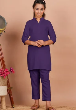 Solid Color Rayon Co Ord Set in Light Purple