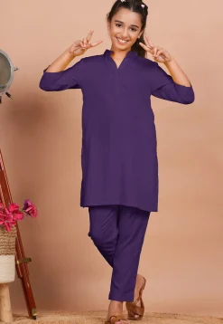 Solid Color Rayon Co Ord Set in Light Purple