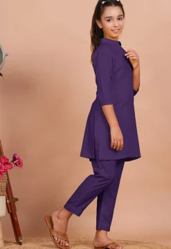 Solid Color Rayon Co Ord Set in Light Purple