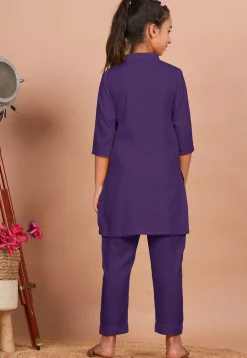 Solid Color Rayon Co Ord Set in Light Purple