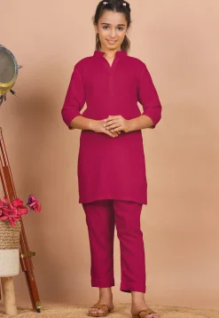 Solid Color Rayon Co Ord Set in Fuchsia