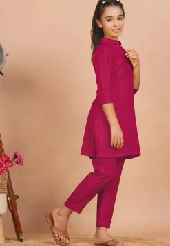 Solid Color Rayon Co Ord Set in Fuchsia