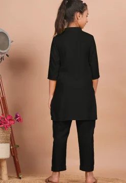 Solid Color Rayon Co Ord Set in Black