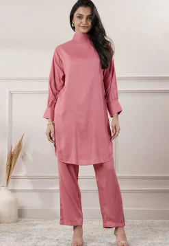 Solid Color Rayon Co-Ord Set in Peach