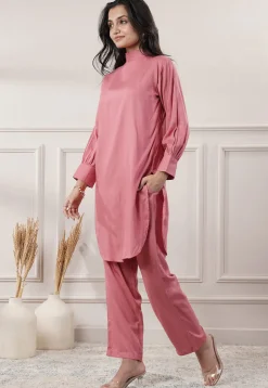 Solid Color Rayon Co-Ord Set in Peach