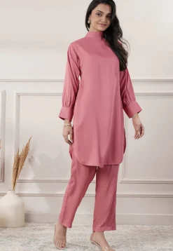 Solid Color Rayon Co-Ord Set in Peach