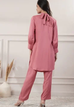 Solid Color Rayon Co-Ord Set in Peach