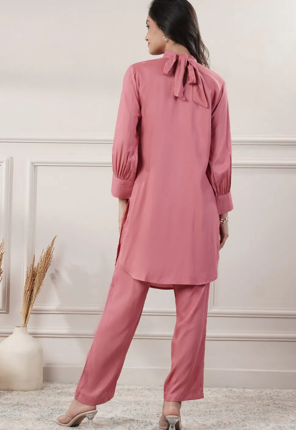Solid Color Rayon Co-Ord Set in Peach