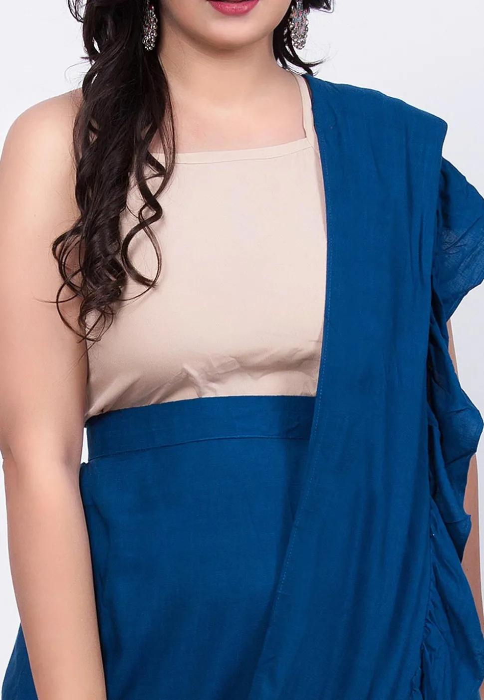 Solid Color Rayon Cotton Slub Cowl Pant in Dark Blue