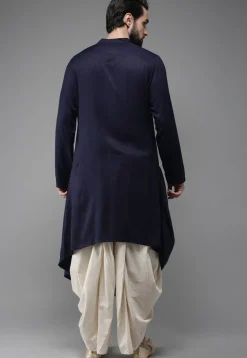 Solid Color Rayon Cotton Cowl Style Dhoti Kurta in Navy Blue